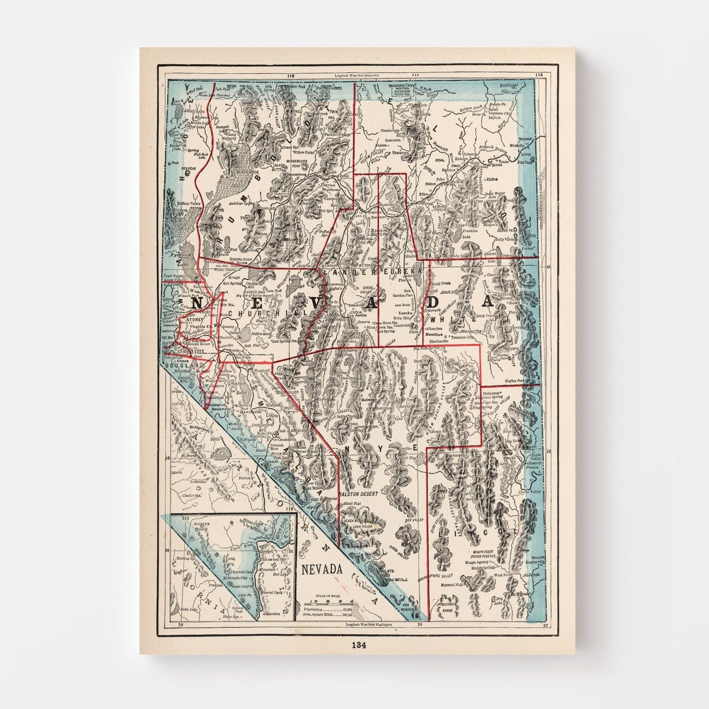 Vintage Map of Nevada, 1893