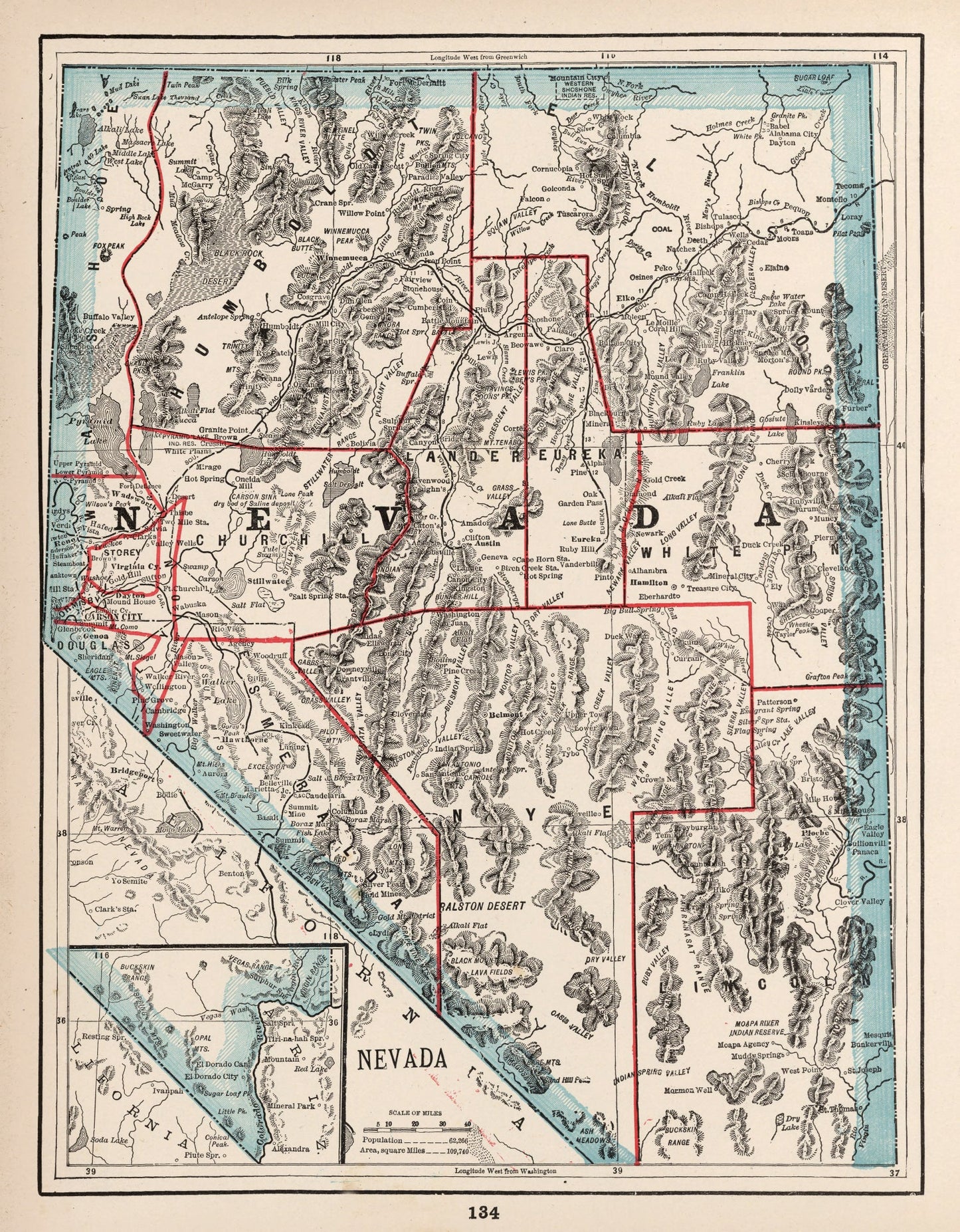 Vintage Map of Nevada, 1893