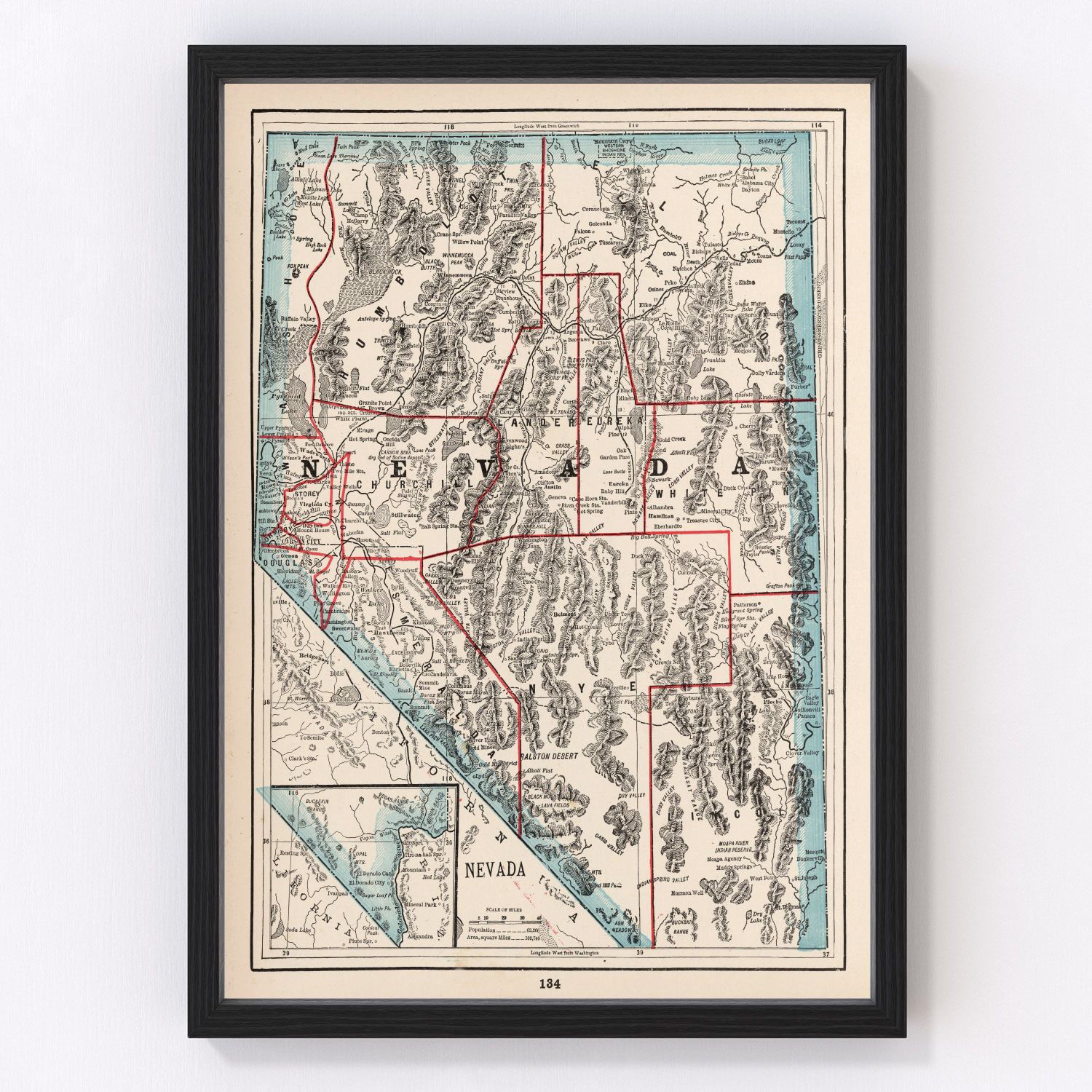 Vintage map of Nevada, 1893