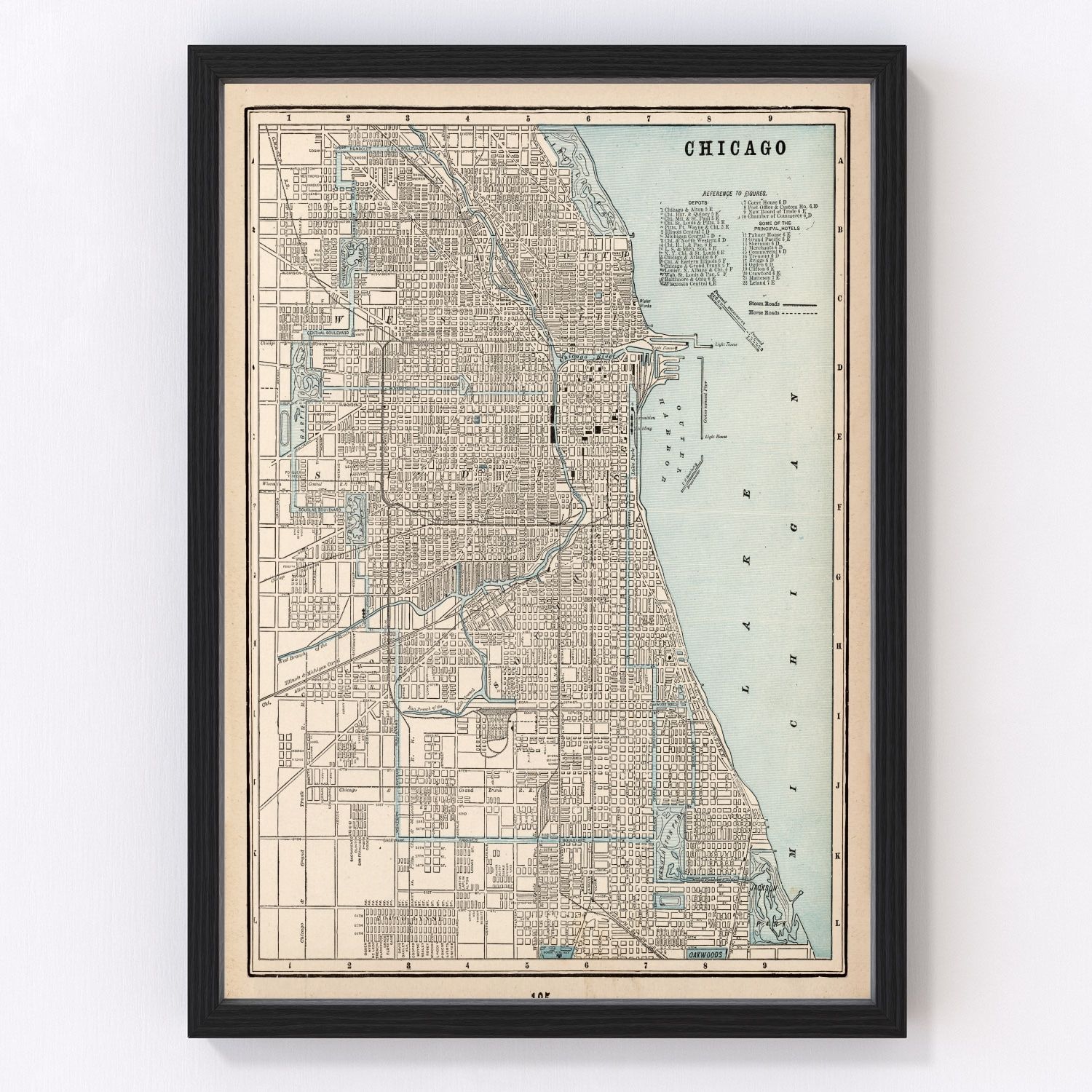 Vintage map of Chicago, Illinois, 1893 - digitally restored wall art print
