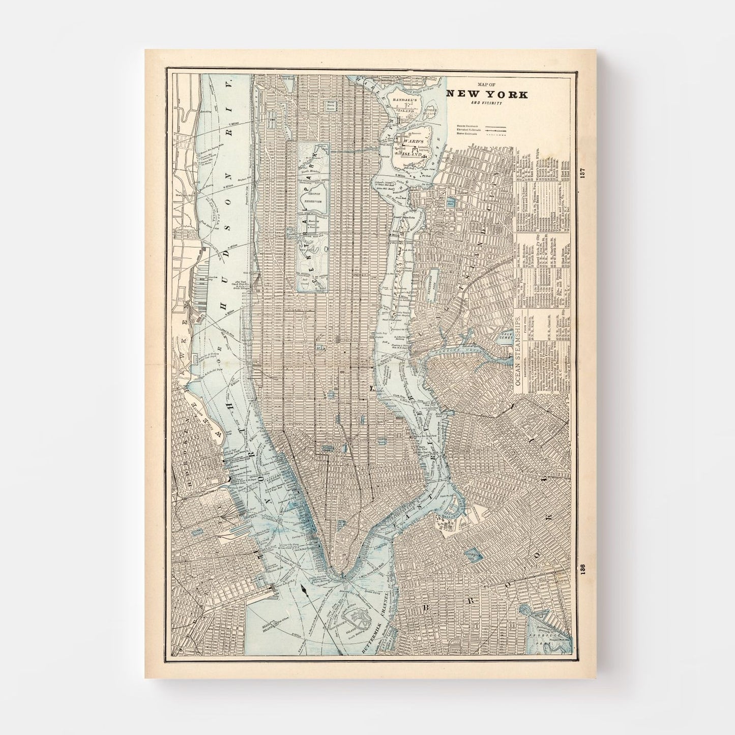Vintage Map of New York City, New York, 1893