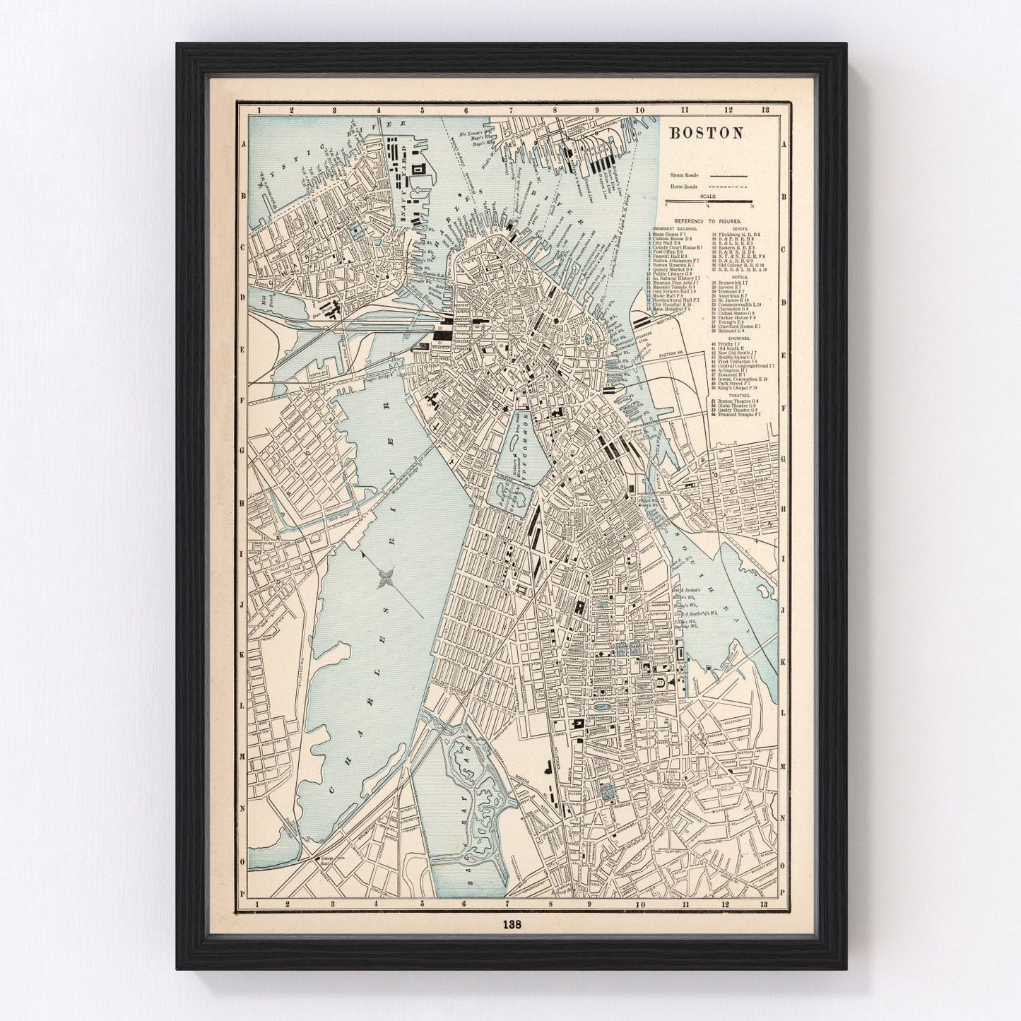 Vintage map of Boston Massachusetts 1893, Gilded Age restored print