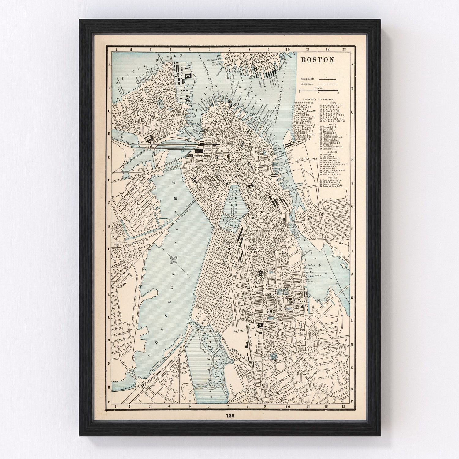 Vintage map of Boston Massachusetts 1893, Gilded Age restored print