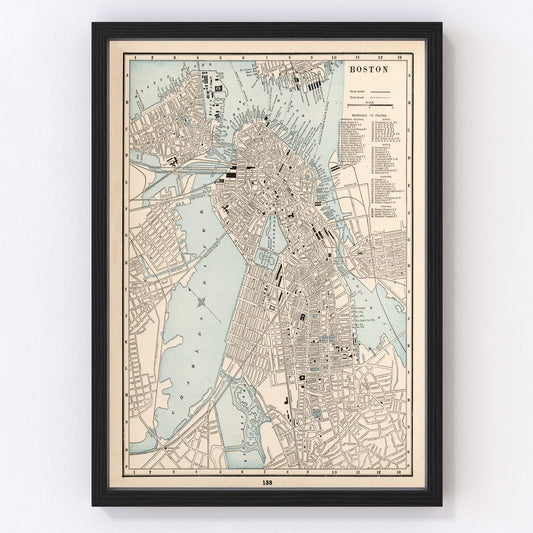 Vintage map of Boston Massachusetts 1893, Gilded Age restored print