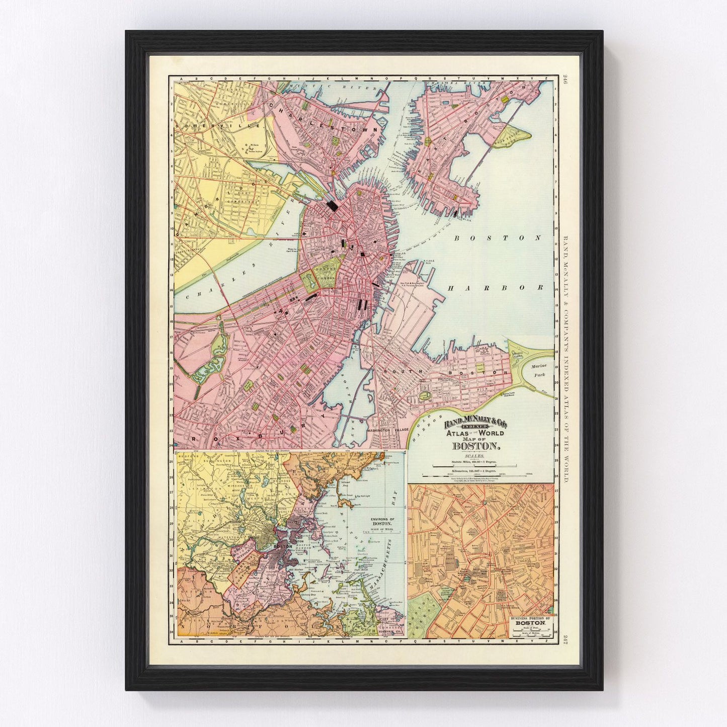 Vintage map of Boston Massachusetts 1897, Victorian era restored print