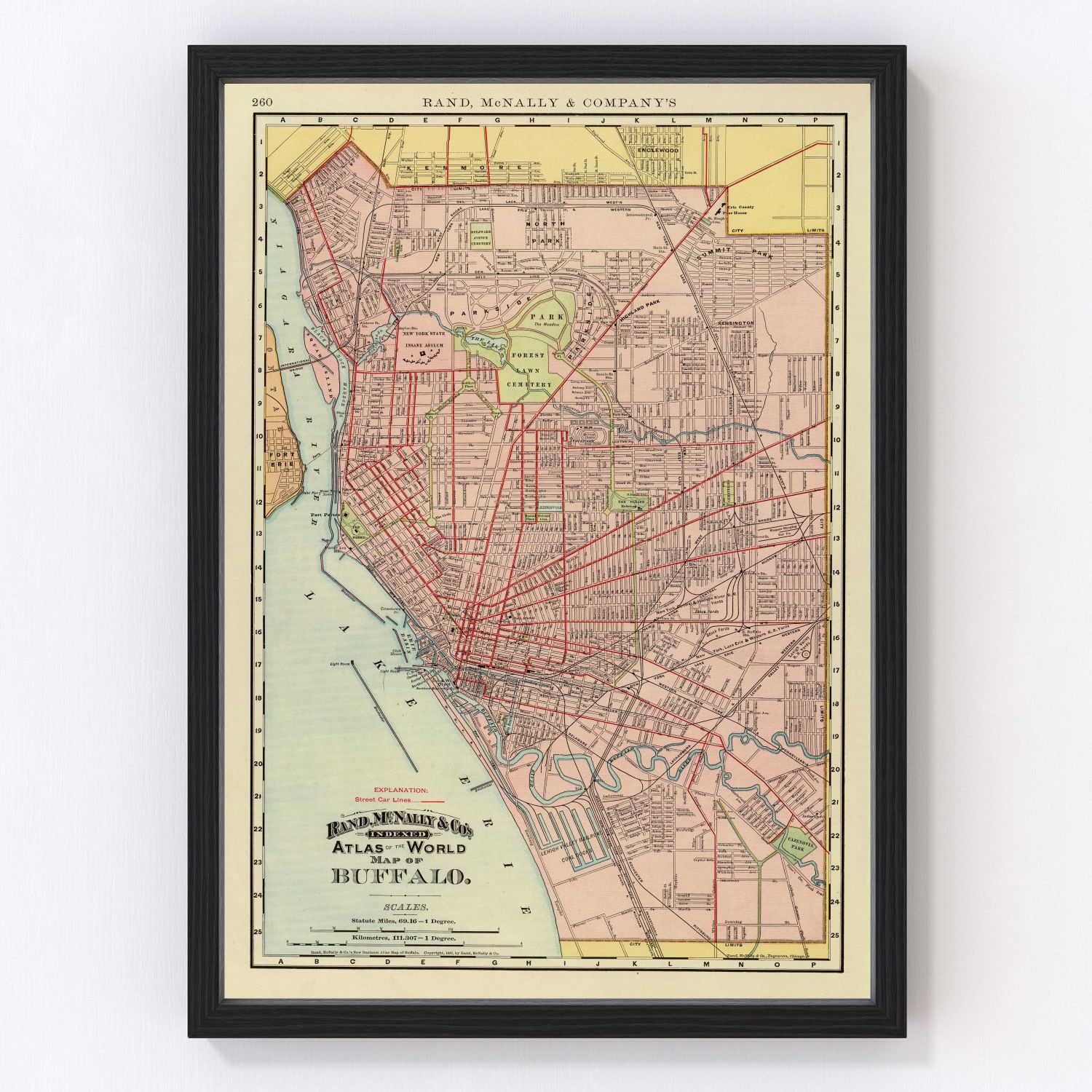 Vintage map of Buffalo, New York, 1897, Erie County restored print