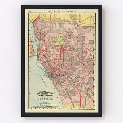 Vintage map of Buffalo, New York, 1897, Erie County restored print