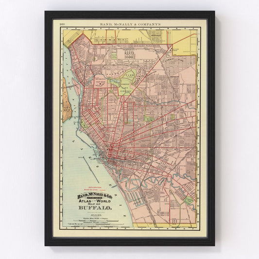Vintage map of Buffalo, New York, 1897, Erie County restored print