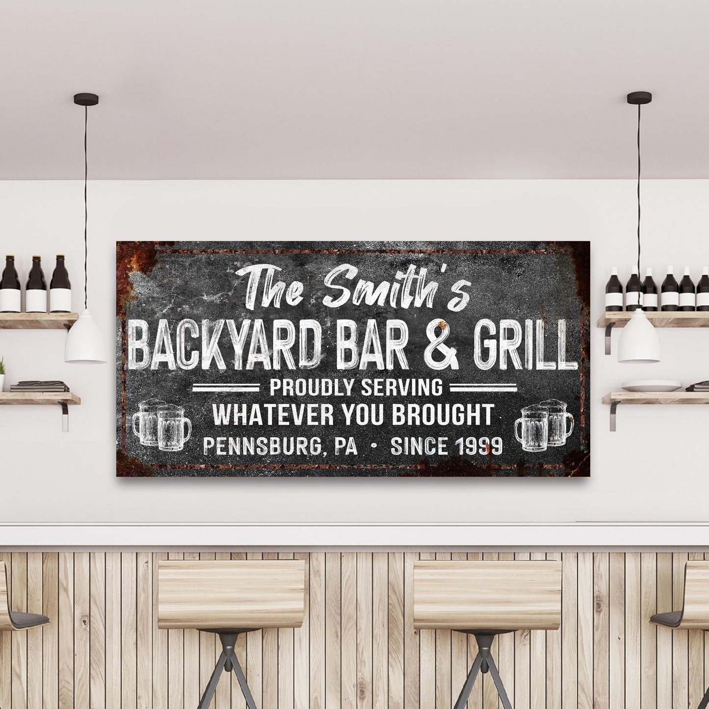 Backyard Bar and Grill Canvas Sign Deck Decor