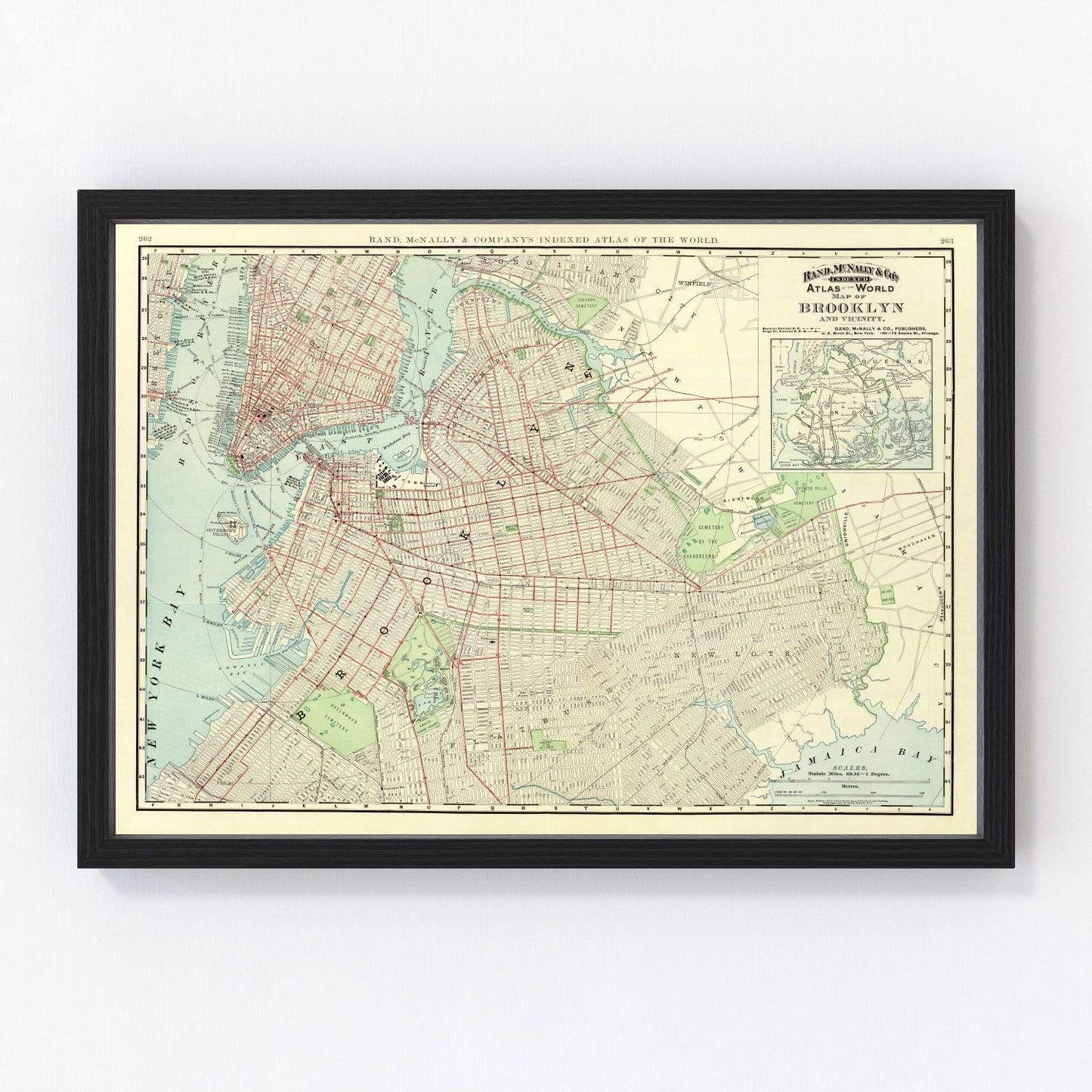 vintage map of Brooklyn New York, 1897, restored print wall art