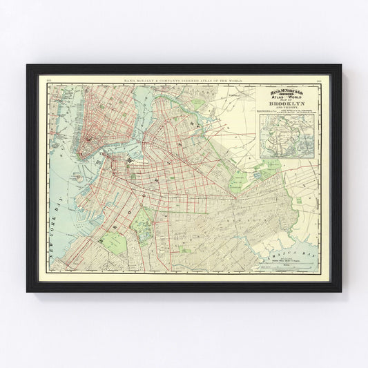 vintage map of Brooklyn New York, 1897, restored print wall art