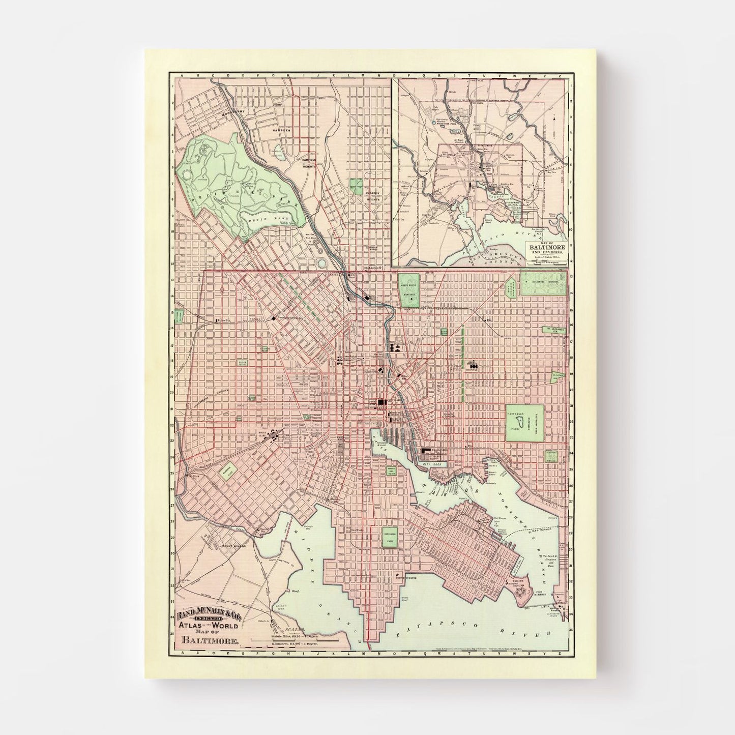 Vintage Map of Baltimore, Maryland, 1897 Wall Art