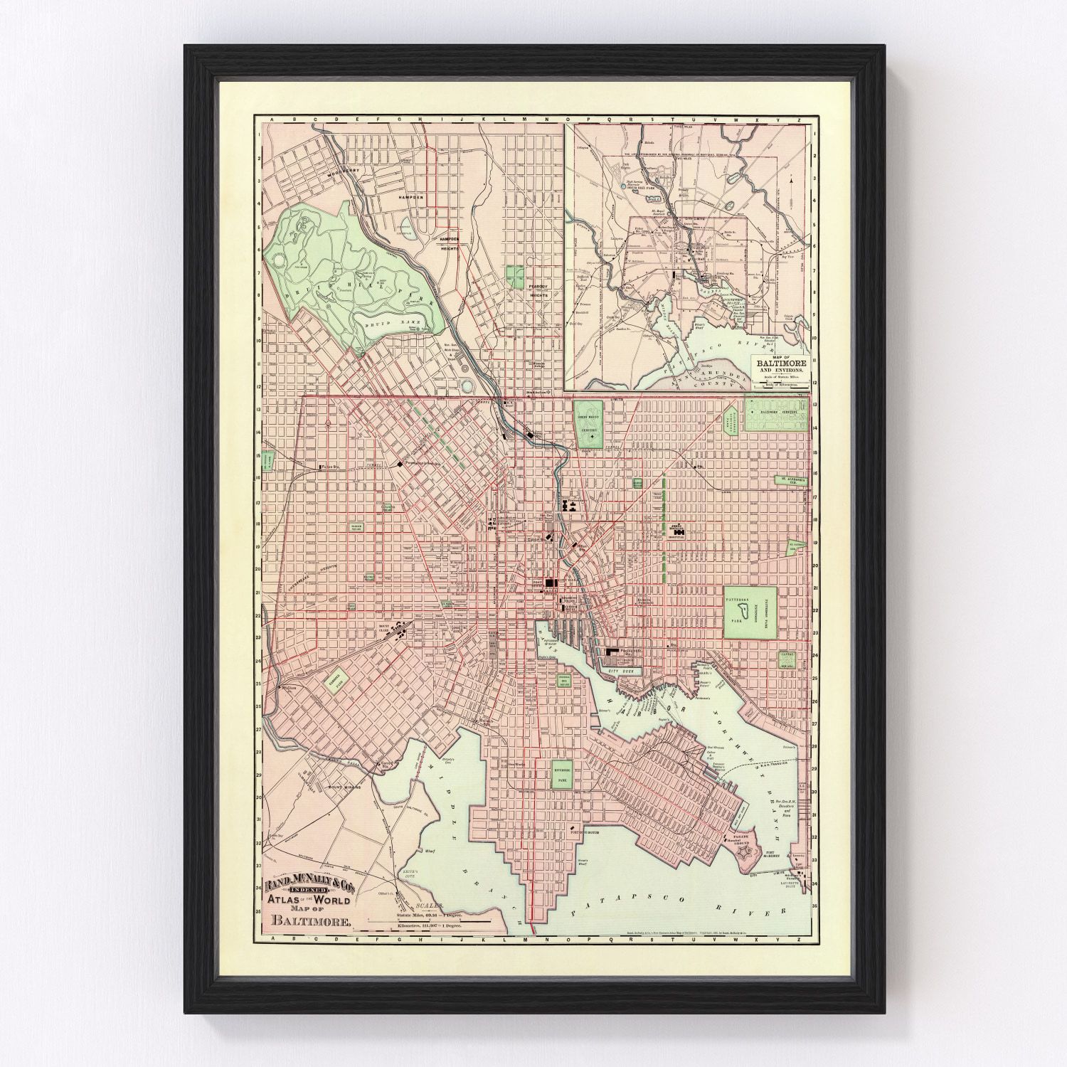 Vintage map of Baltimore, Maryland, 1897 — parks and waterfront