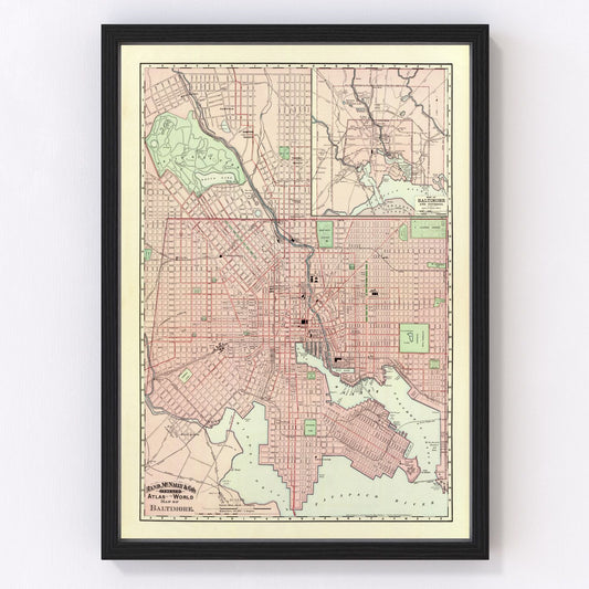 Vintage map of Baltimore, Maryland, 1897 — parks and waterfront