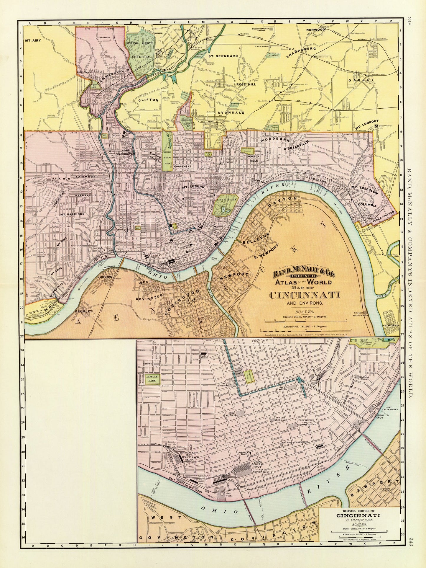 Vintage Map of Cincinnati, Ohio, 1897