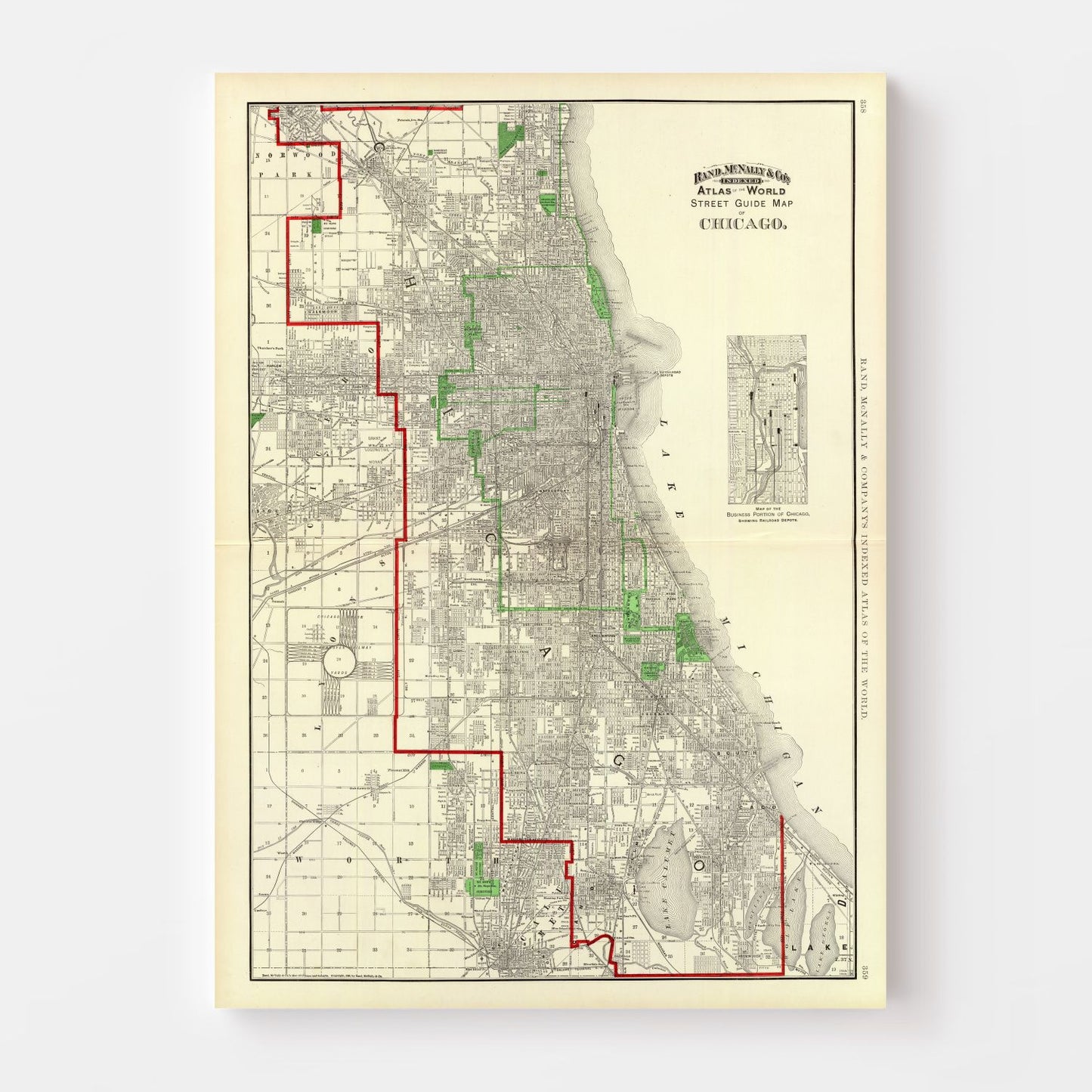Vintage Map of Chicago, Illinois, 1897 Restored Print
