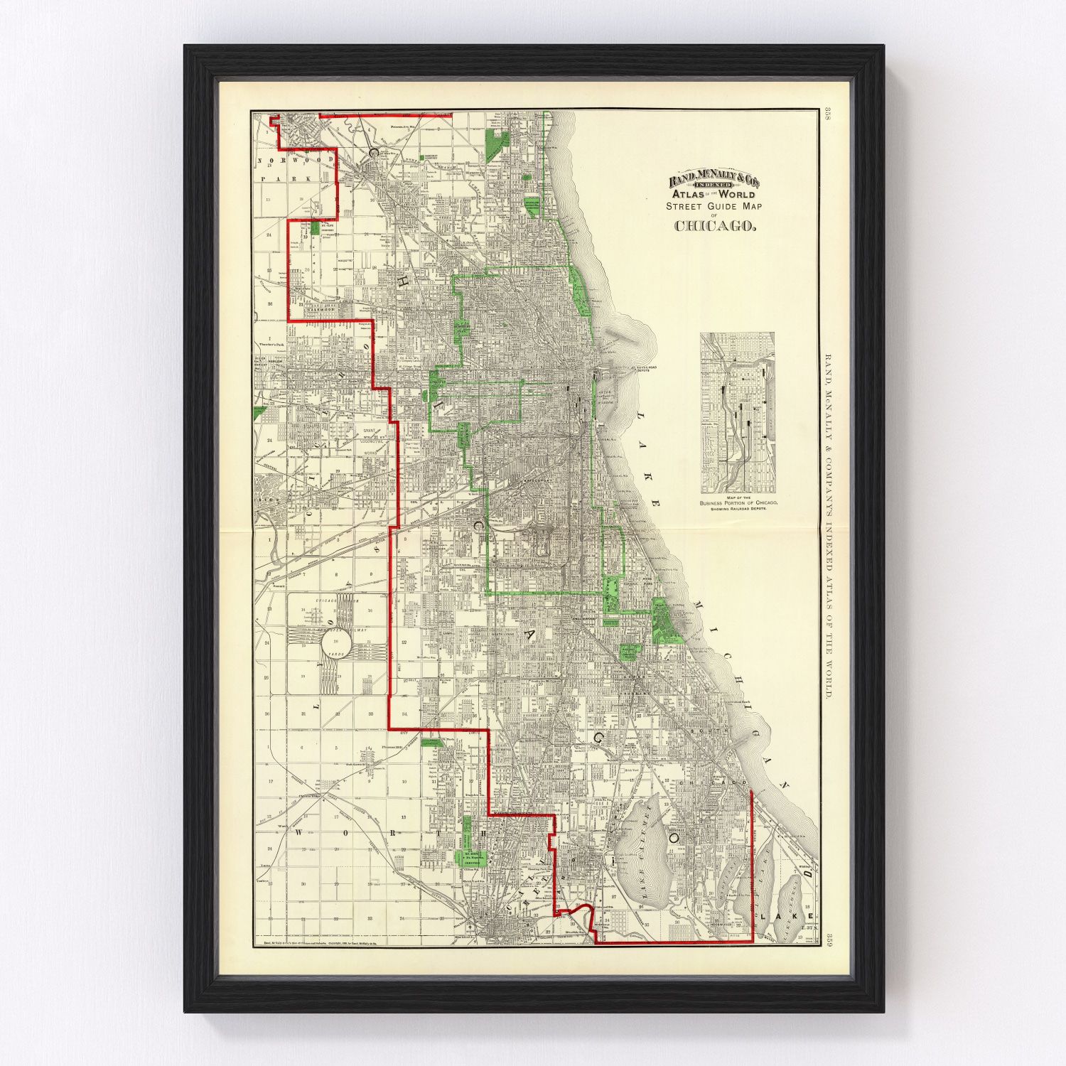 Vintage map of Chicago, Illinois, 1897 - digitally restored wall art print