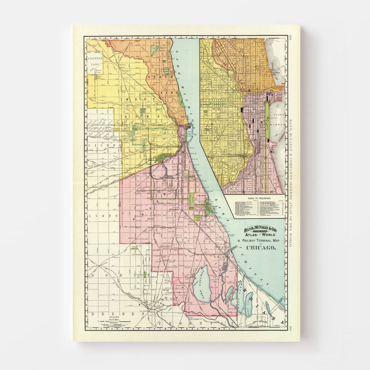 Vintage Map of Chicago, Illinois, 1897 Wall Art