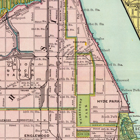 Vintage Map of Chicago, Illinois, 1897 Wall Art