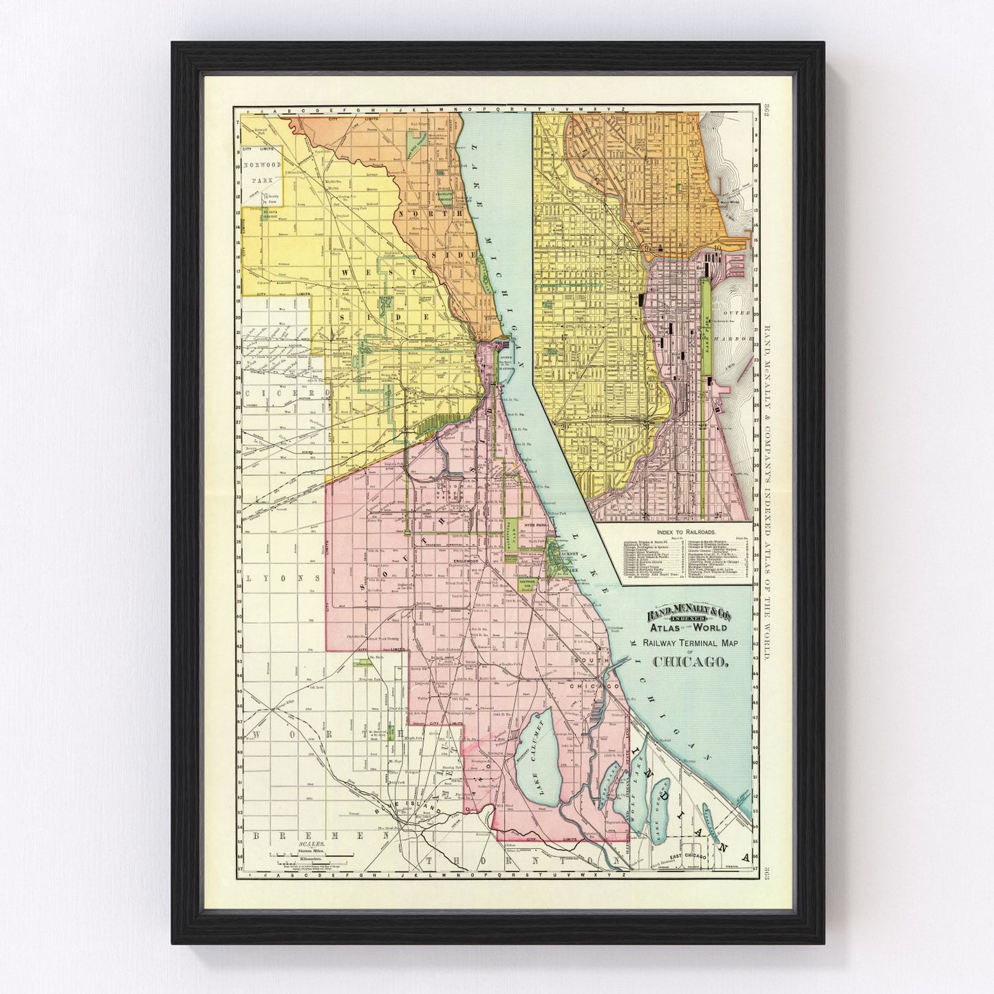 Vintage map of Chicago, Illinois, 1897 - digitally restored wall art print