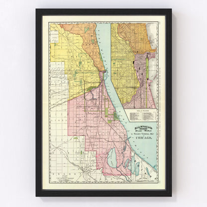 Vintage map of Chicago, Illinois, 1897 - digitally restored wall art print