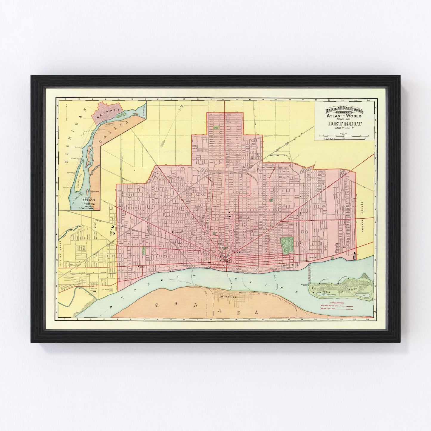 vintage map of Detroit, Michigan, 1897