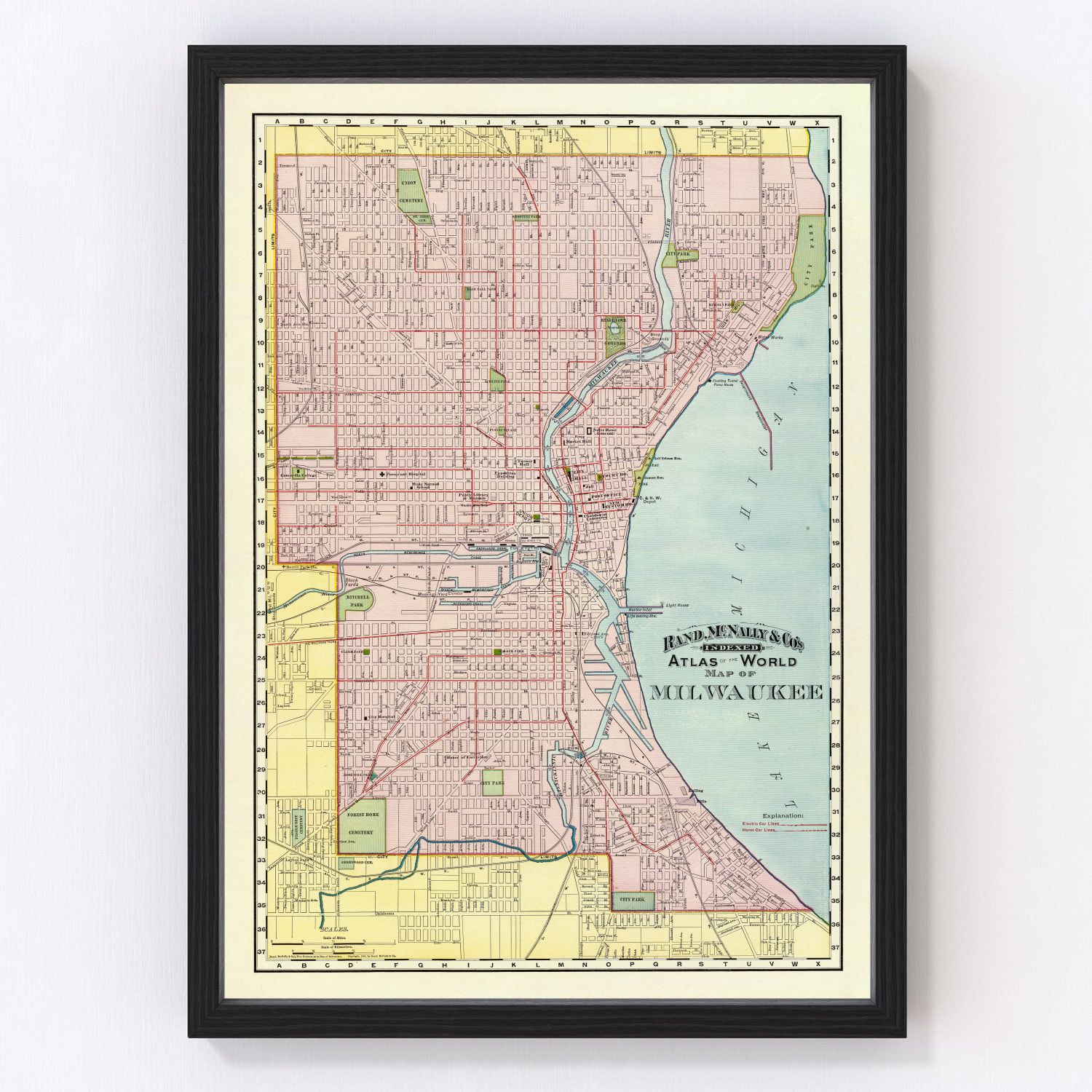 vintage map of Milwaukee, Wisconsin, 1897