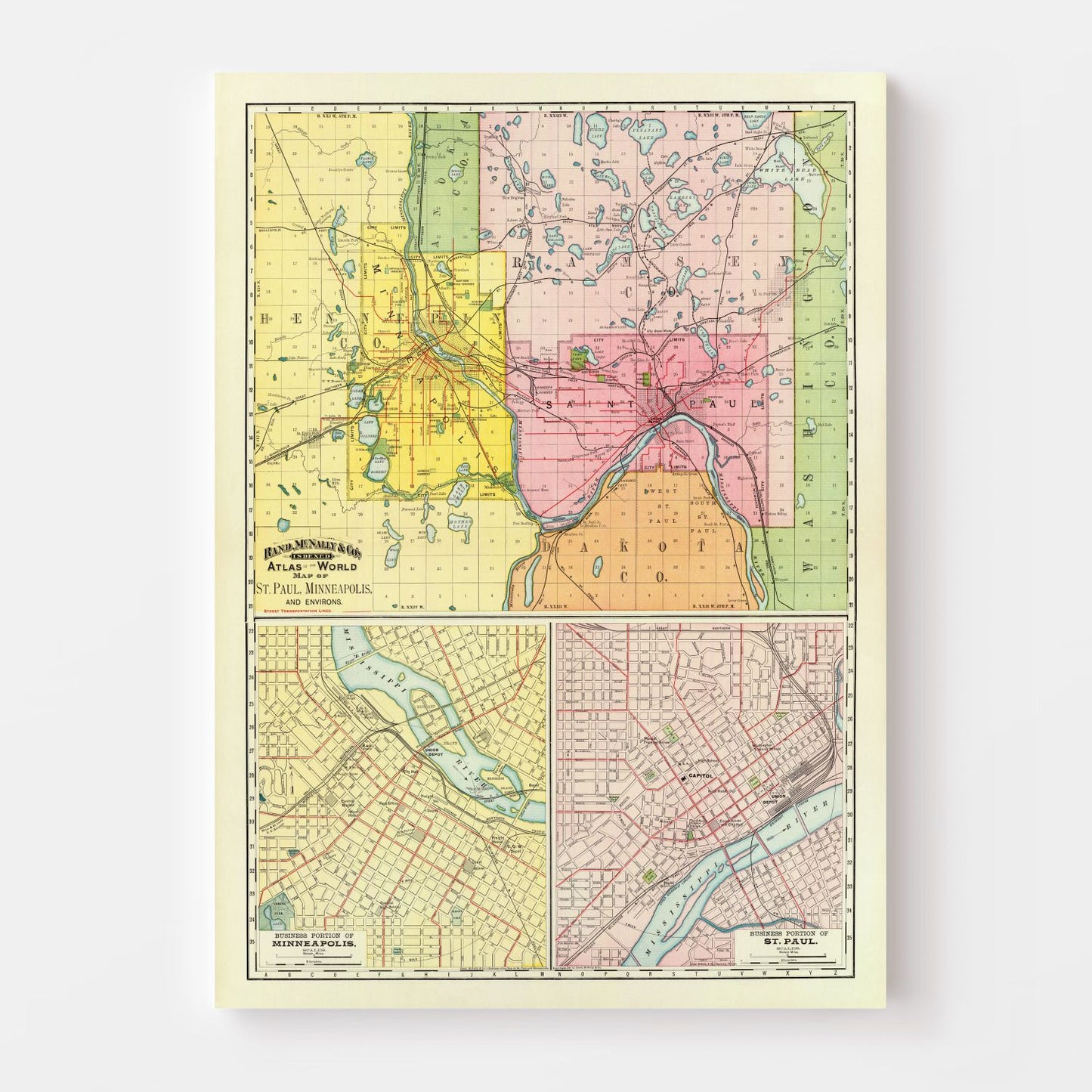 Vintage Map of Saint Paul, Minnesota, 1897