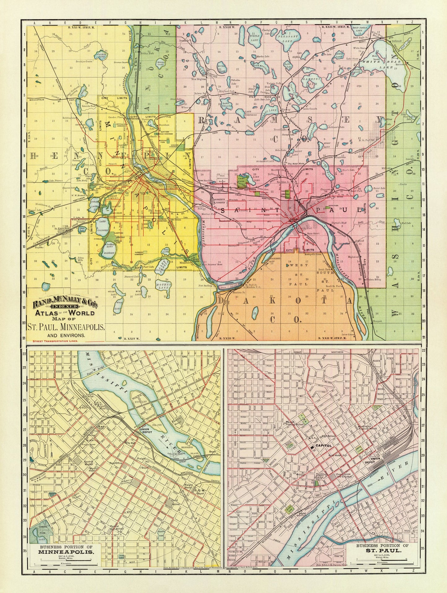 Vintage Map of Saint Paul, Minnesota, 1897