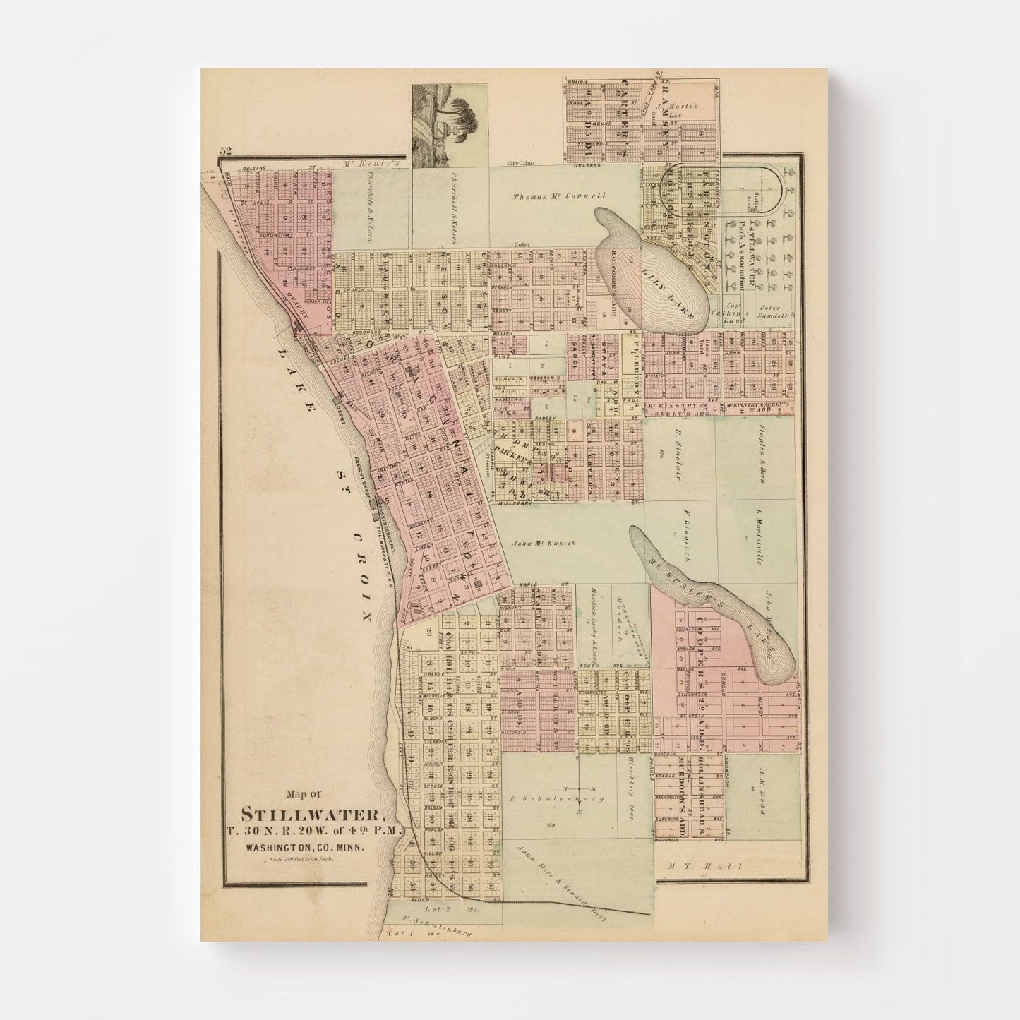 Vintage Map of Stillwater, Minnesota, 1874
