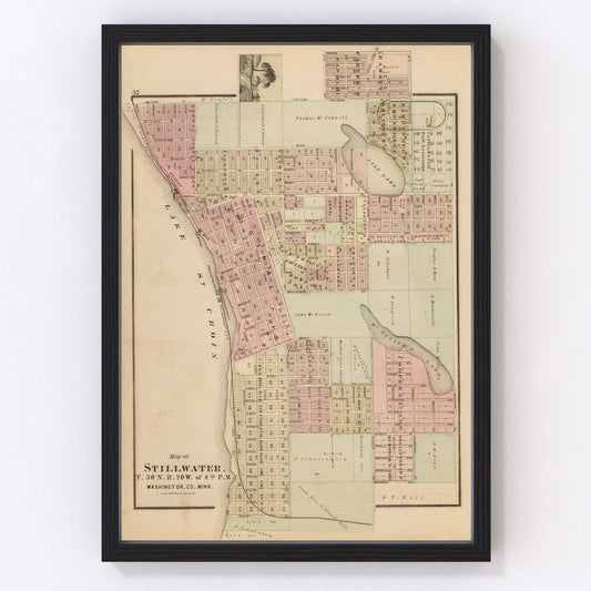 Vintage map of Stillwater, Minnesota, 1874