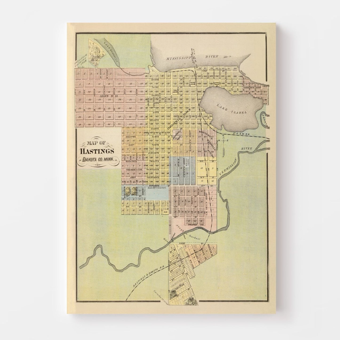 Vintage Map of Hastings, Minnesota, 1874