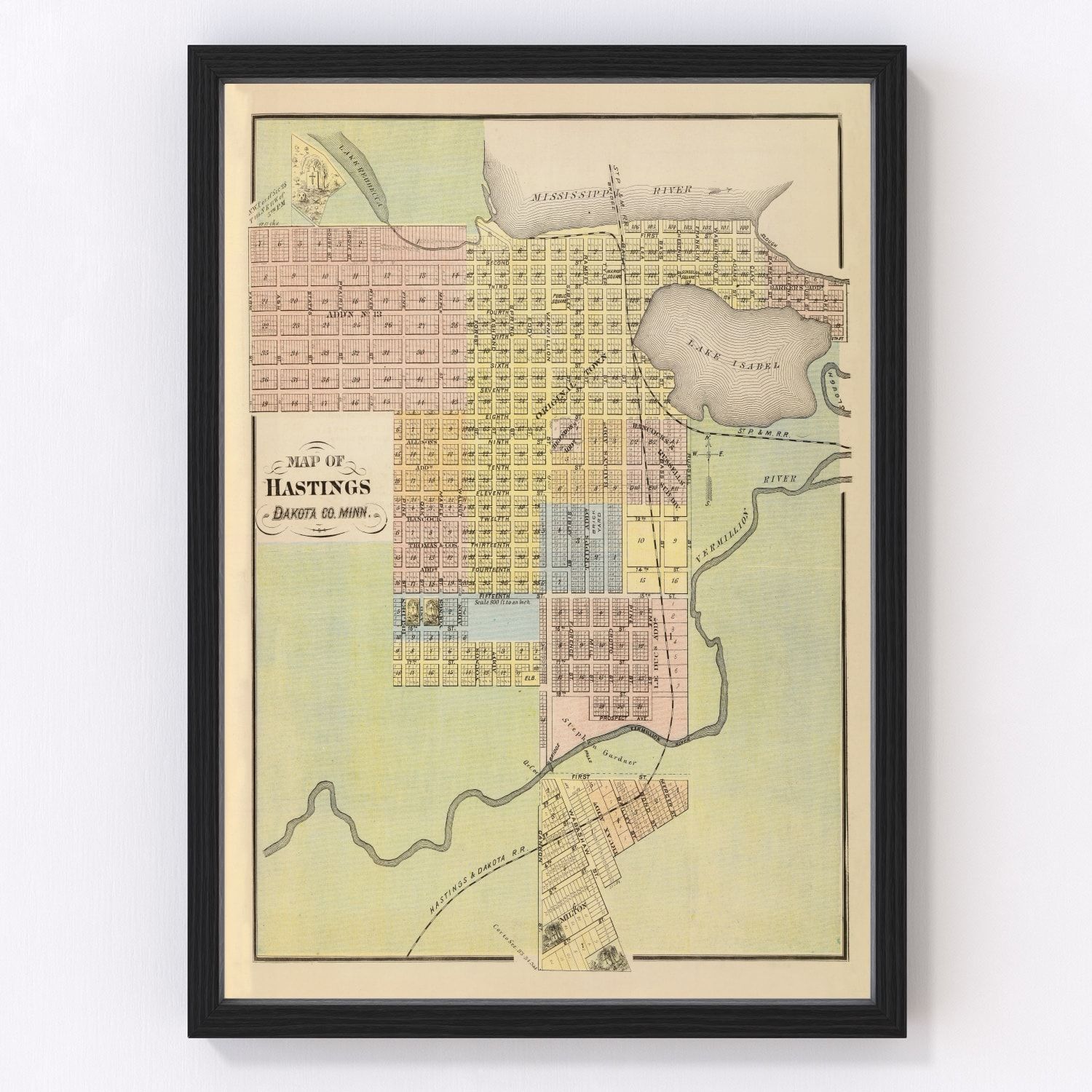 Vintage map of Hastings, Minnesota, 1874