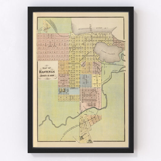 Vintage map of Hastings, Minnesota, 1874