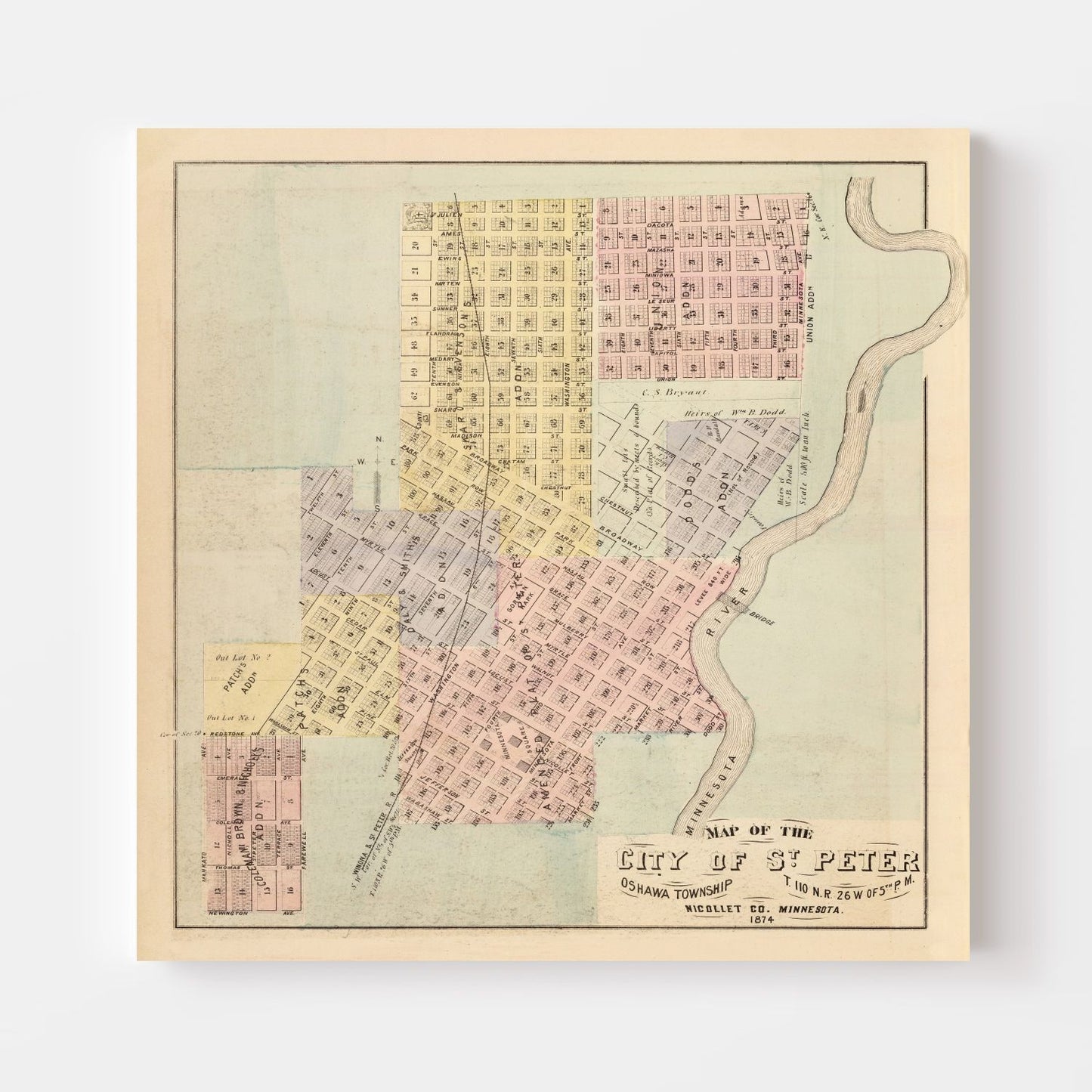 Vintage Map of Saint Peter, Minnesota, 1874