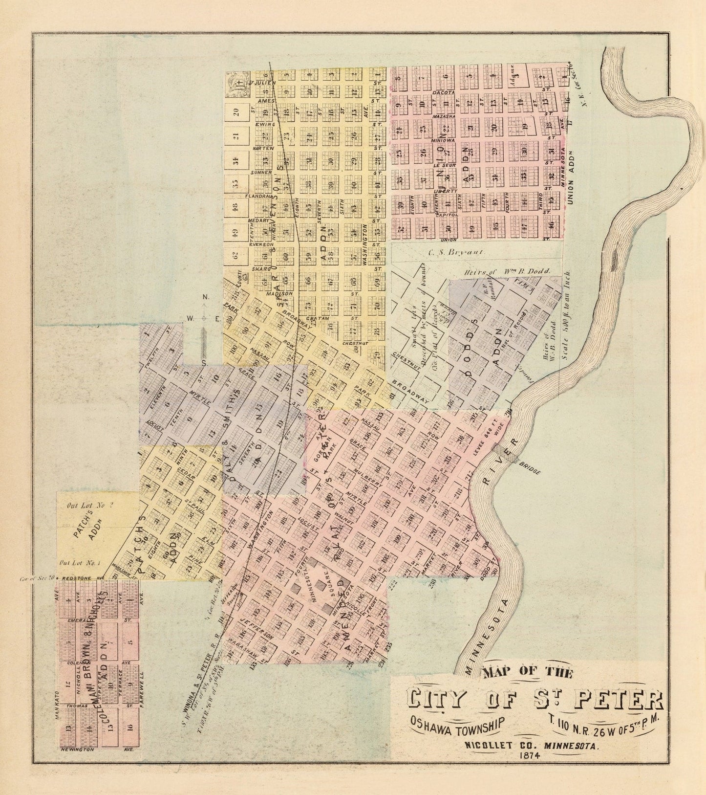 Vintage Map of Saint Peter, Minnesota, 1874