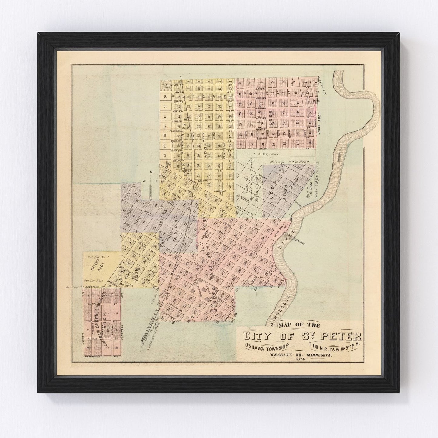 vintage map of Saint Peter, Minnesota, 1874