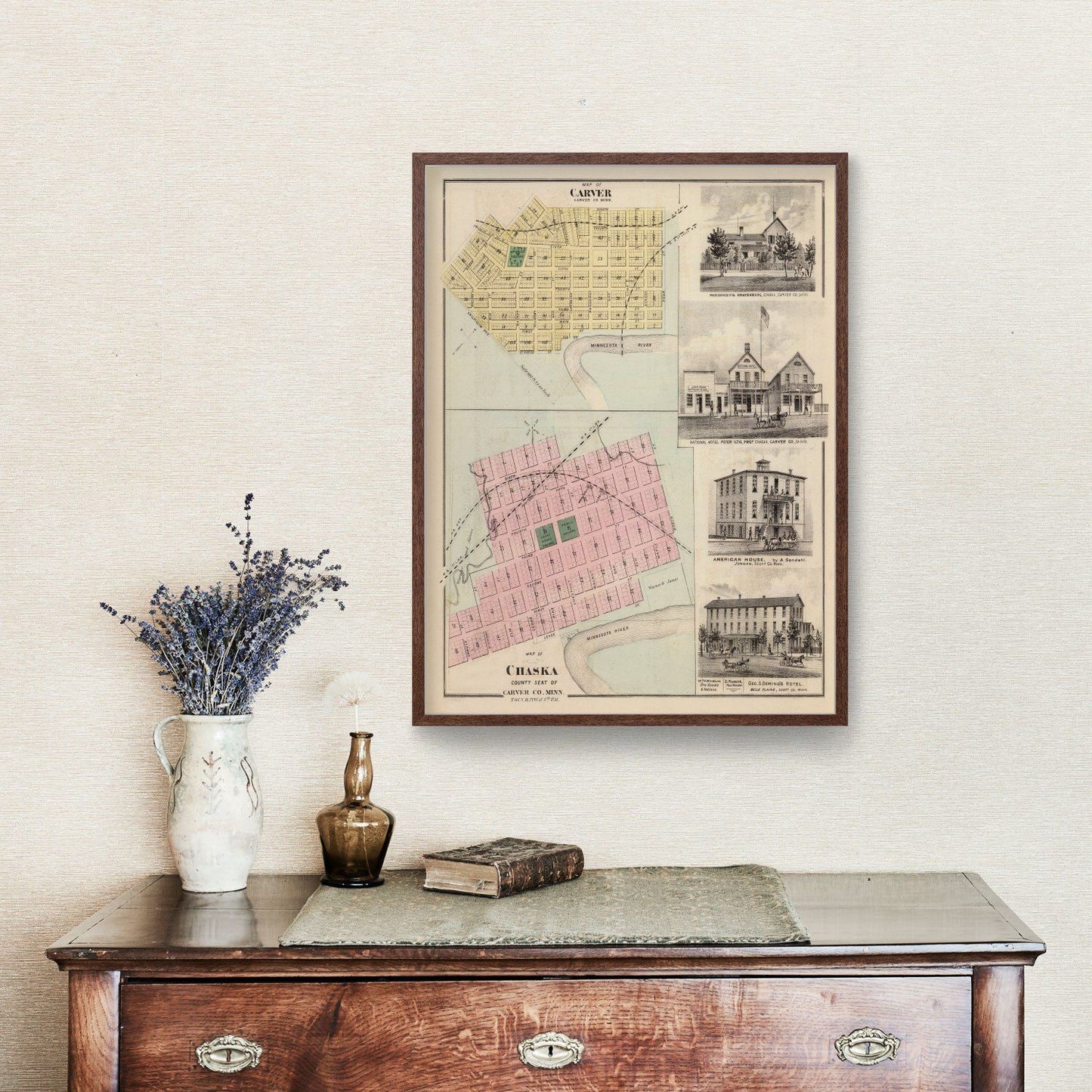 Vintage Map of Carver, Minnesota, 1874