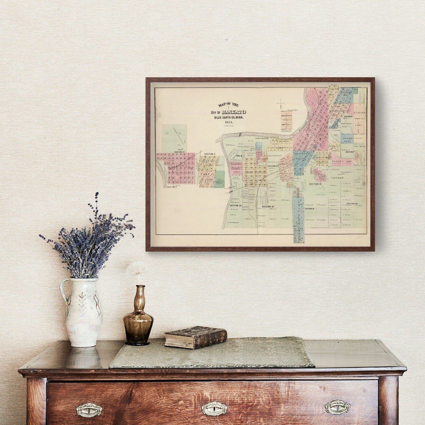 Vintage Map of Mankato, Minnesota, 1874