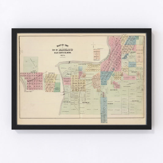 Vintage map of Mankato, Minnesota, 1874
