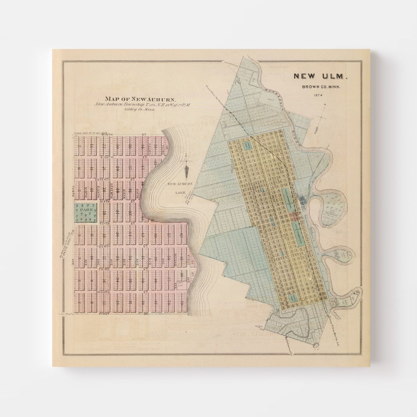 Vintage Map of New Auburn, Minnesota, 1874