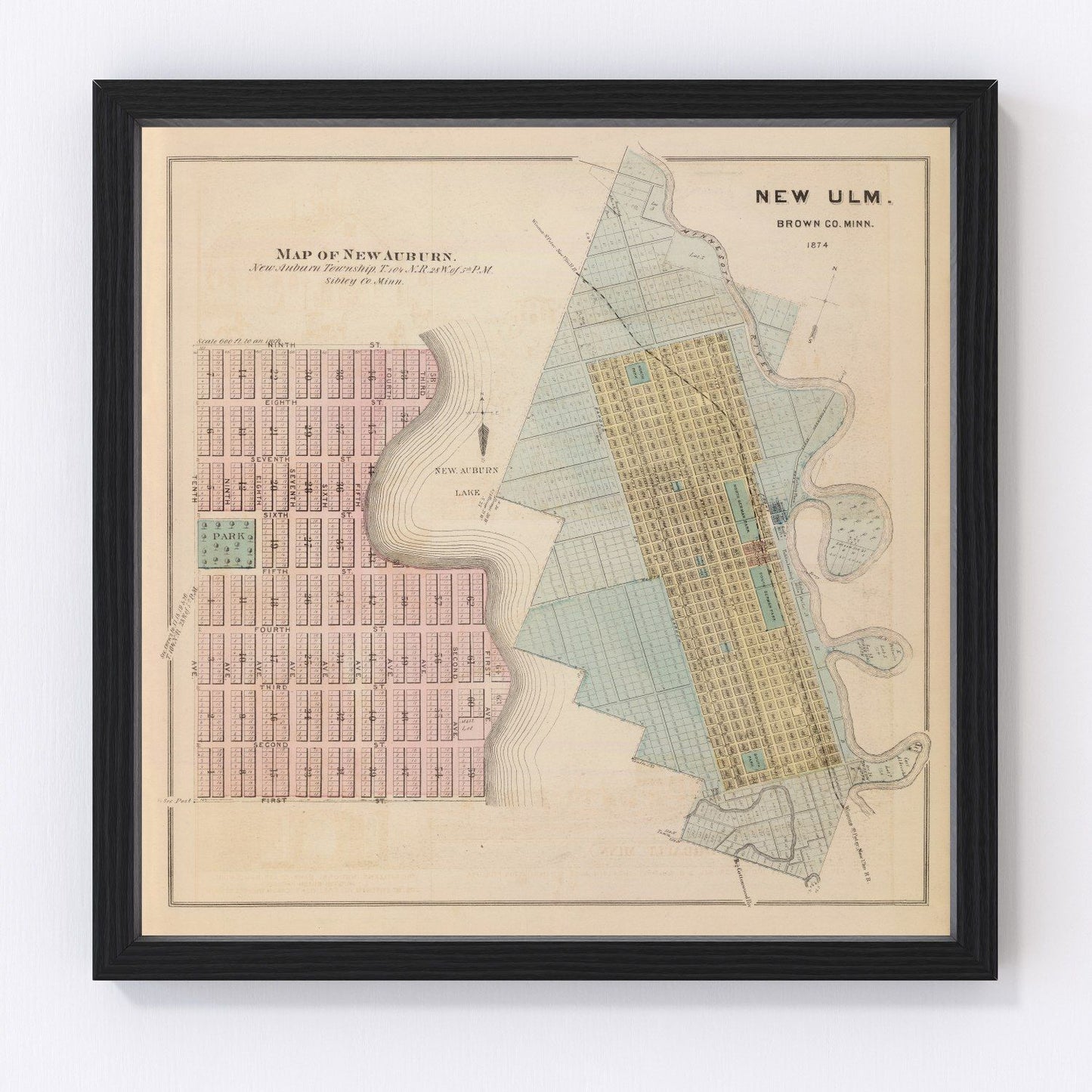 Vintage map of New Auburn, Minnesota, 1874