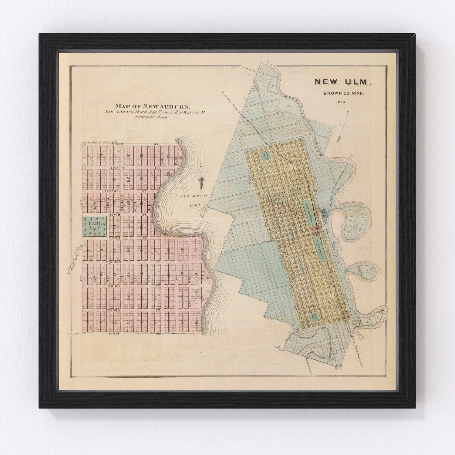 Vintage map of New Auburn, Minnesota, 1874