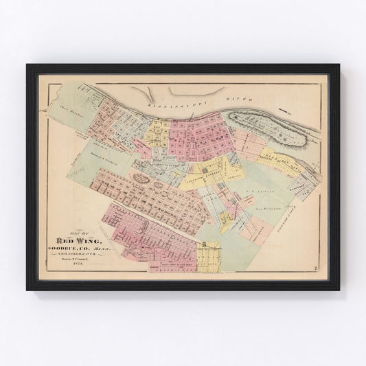 Vintage map of Red Wing, Minnesota, 1874