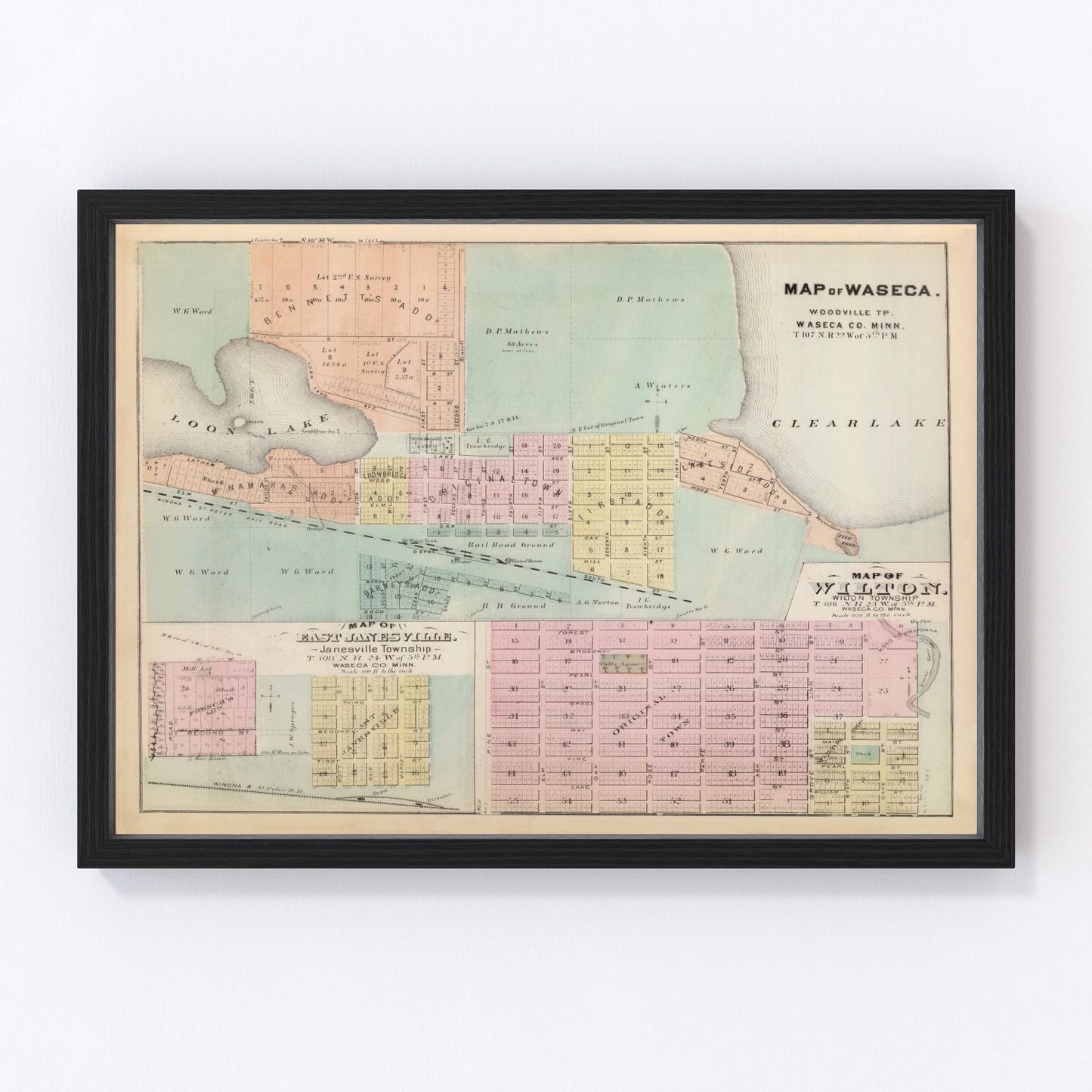 Vintage map of Janesville, Minnesota, 1874