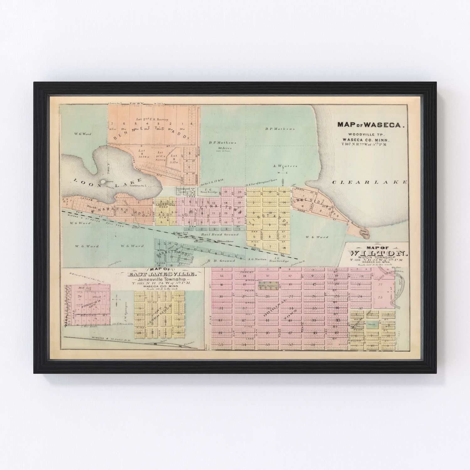 Vintage map of Janesville, Minnesota, 1874
