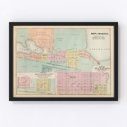 Vintage map of Janesville, Minnesota, 1874