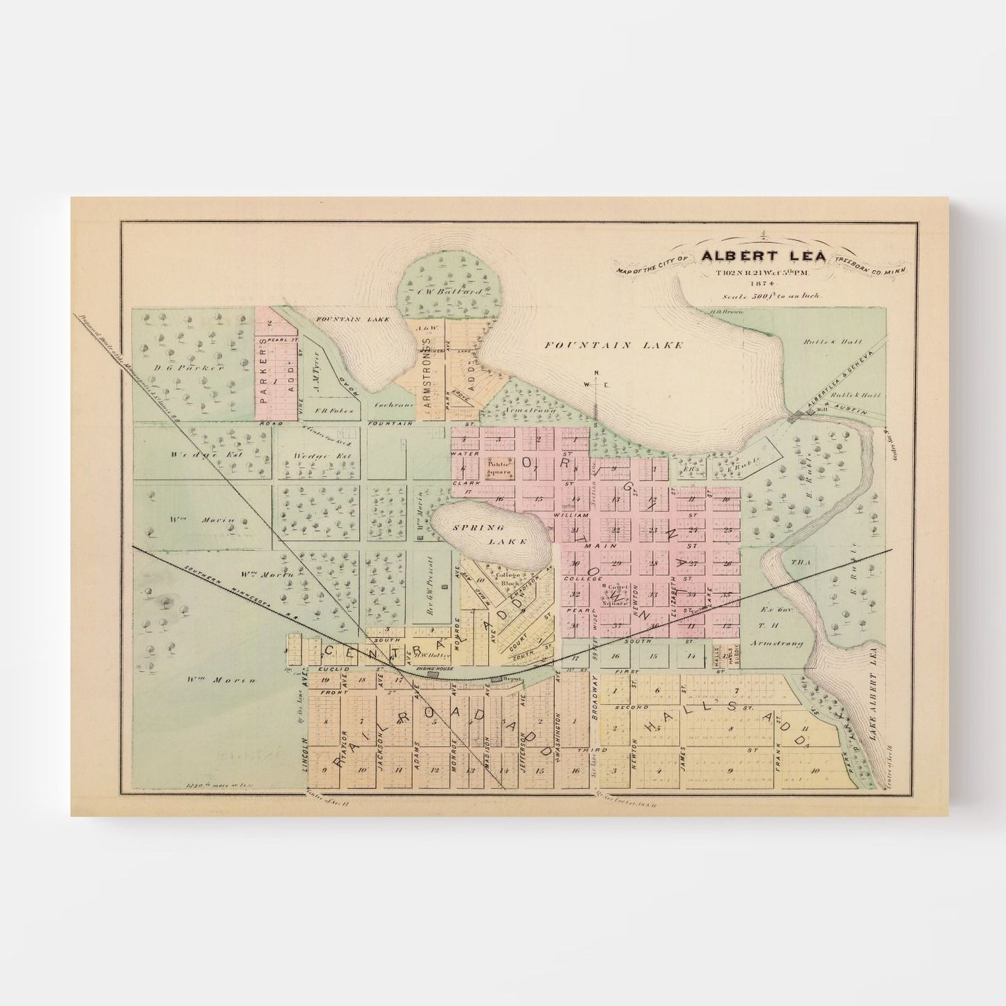 Vintage Map of Albert Lea, Minnesota, 1874