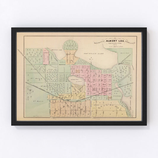 Vintage map of Albert Lea, Minnesota, 1874 - restored print