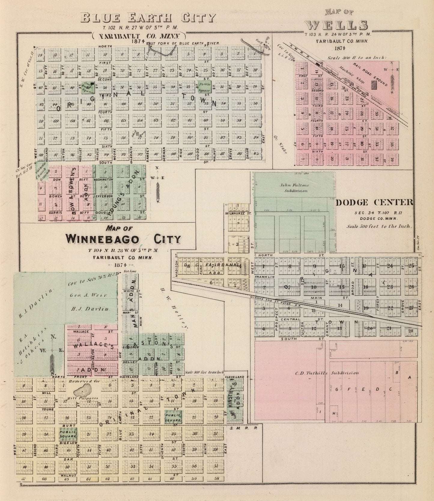 Vintage Map of Blue Earth, Minnesota, 1874